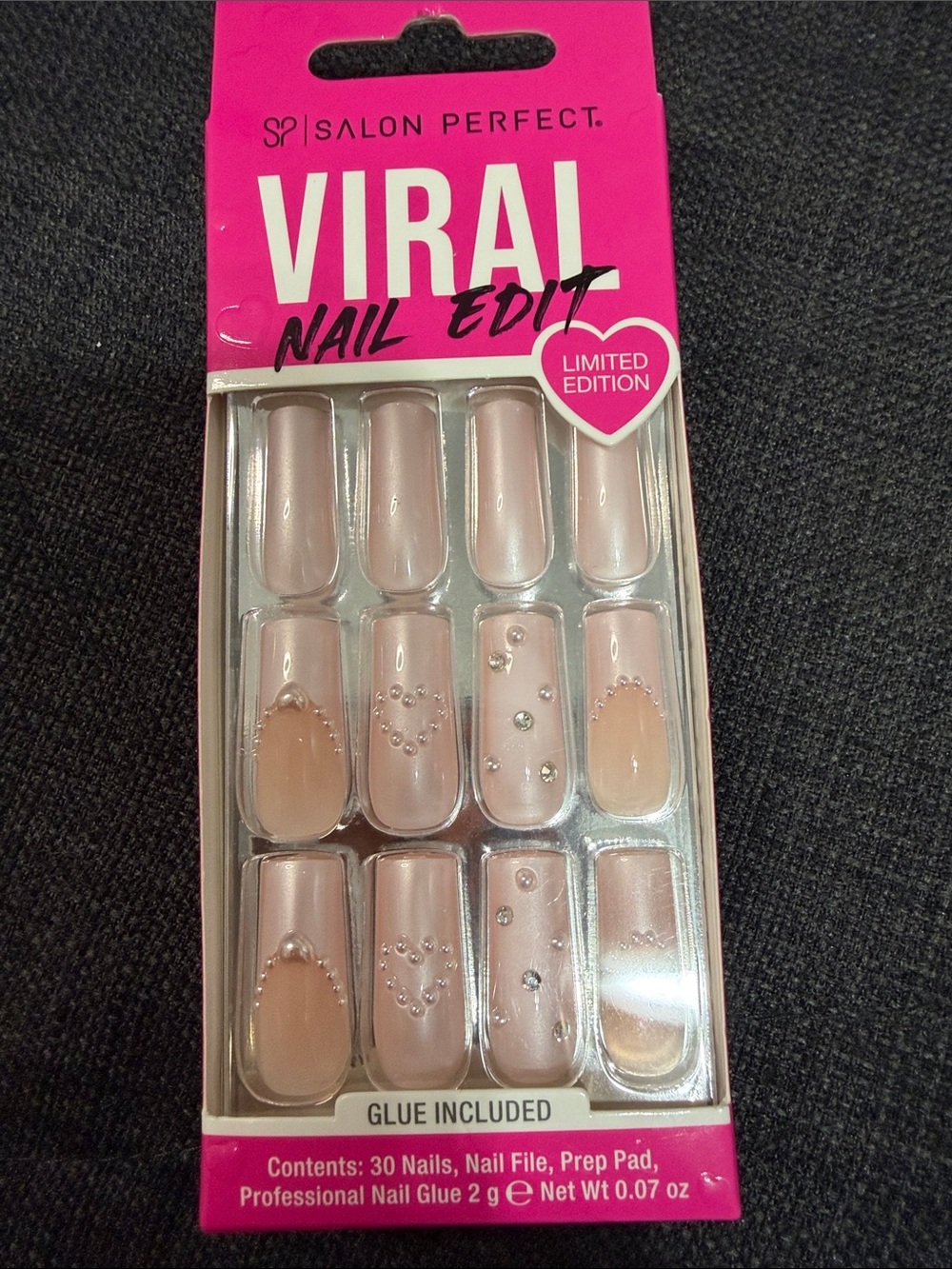 Salon Perfect Viral Nail Edit Press-On Nails - Pink Nude with Rhinestones